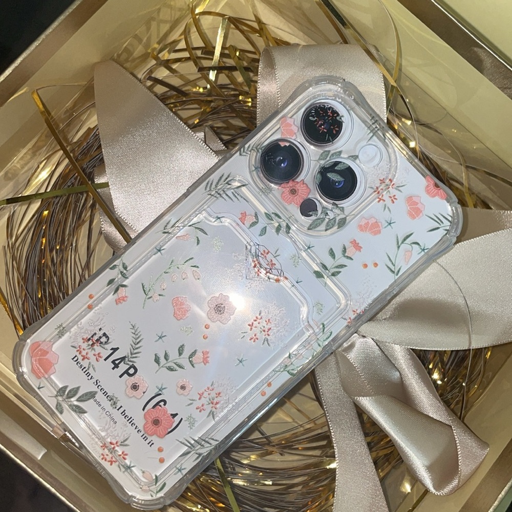 Iphone 14 pro Floral Silicone Phone Case with Card Holder